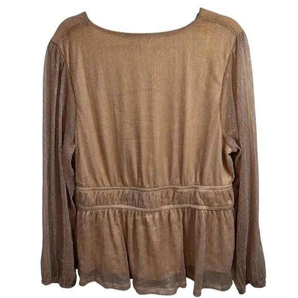 Faux Wrap Shimmer Peplum Blouse Womens 1X Rose Gold Glitter Top Dressy Holiday - Picture 3 of 12